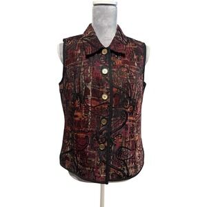 Women's 90s Y2K Ren Fair Festival Tapestry Burgundy‎ Black Vest Whimsigoth MED